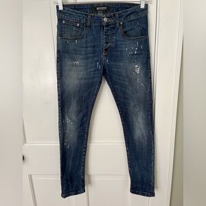 Takeshy Kurosawa Distressed Paint Splattered Jeans Button Fly Mens 32 Stretch